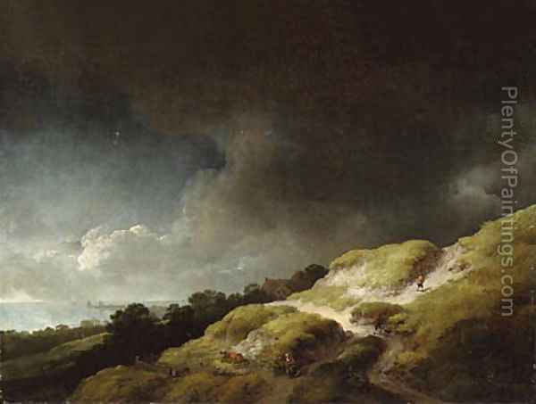 600x453 Dune Landscape With Figuresnd Cow On Hillside, Beneath - Stormy Sky Painting