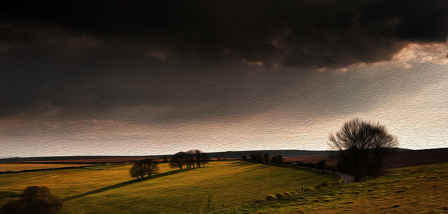 900x431 Stunning Landscape With Stormy Sky Over Rural Hills Digital - Stormy Sky Painting