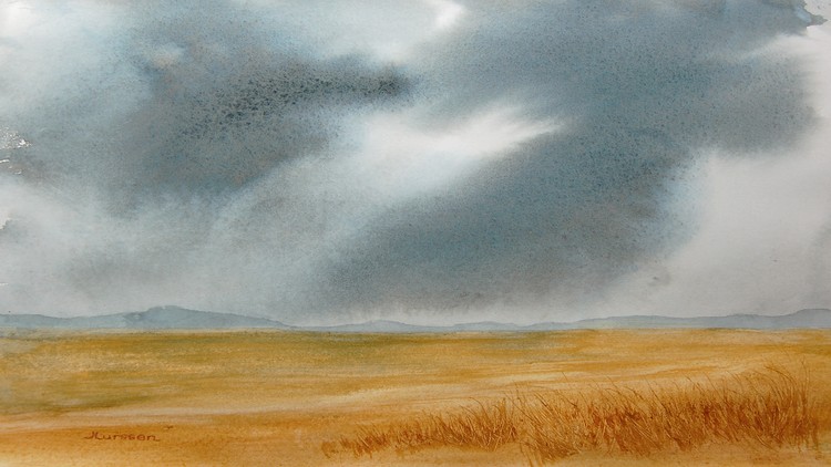 750x422 Watercolor Painting - Stormy Sky Painting