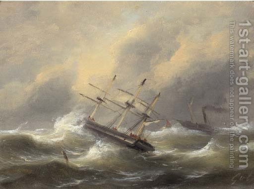 512x380 Sailing Ships In Stormy Weather Govert Van Emmerik Reproduction - Stormy Weather Painting