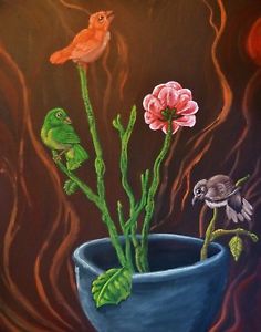 236x300 Original Acrylic Surrealist Painting Strange Fruit W Frame - Strange Fruit Painting