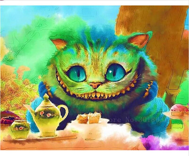 640x531 Diamond Mosaic Diy 5d Diamond Embroidery Cat Face Strange Eating - Strange Painting