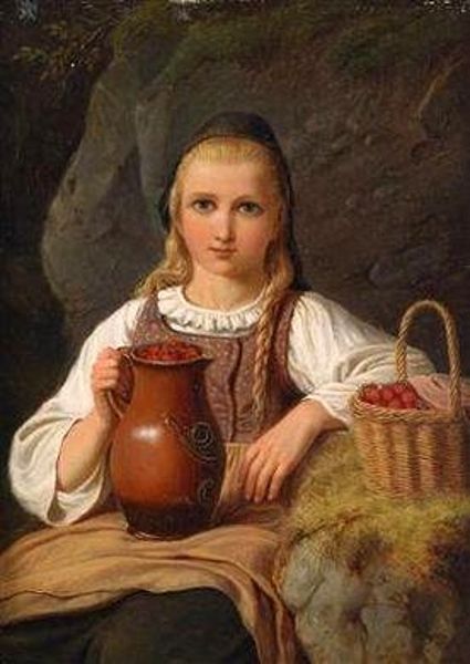 425x600 The Strawberry Girl, By German Artist - Strawberry Girl Painting