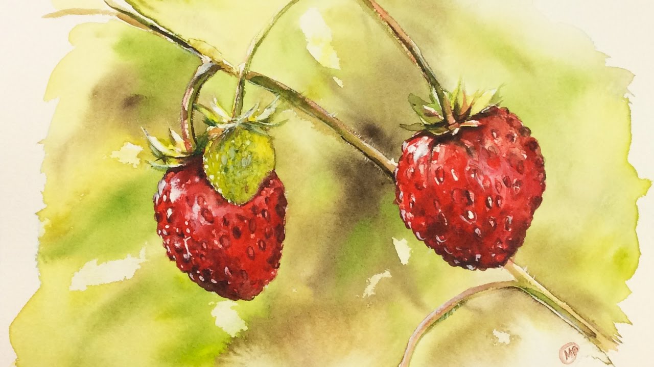 1280x720 Watercolor Wild Strawberries Painting Demonstration - Strawberry Painting