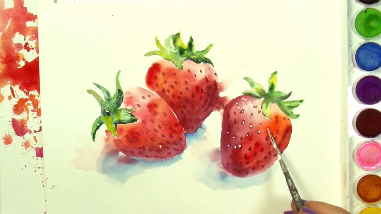 1280x720 How To Paint And Color Strawberries A Watercolour Speed - Strawberry Painting