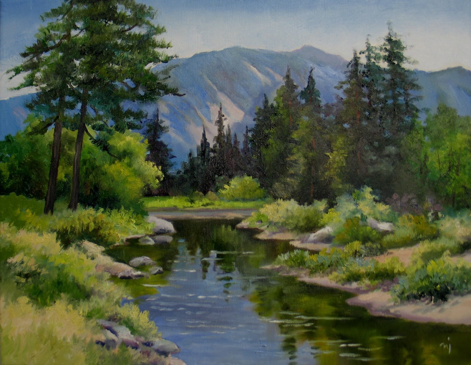 1600x1239 Nel's Everyday Painting Mountain Stream Revised - Stream Painting