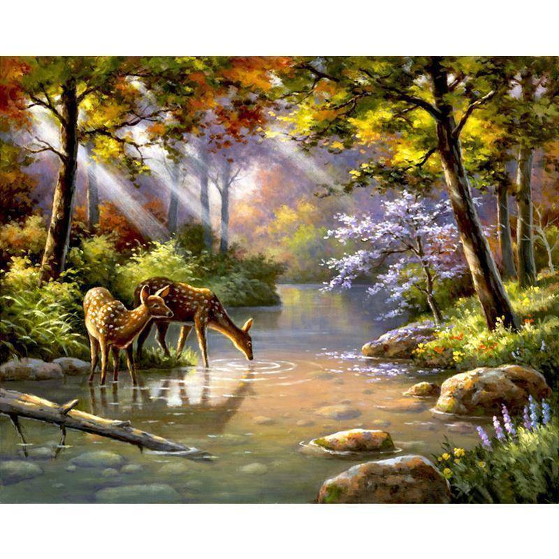 800x800 Paint By Numbers Fawns By The Stream Canvas Kit Swigg Trading Co - Stream Painting