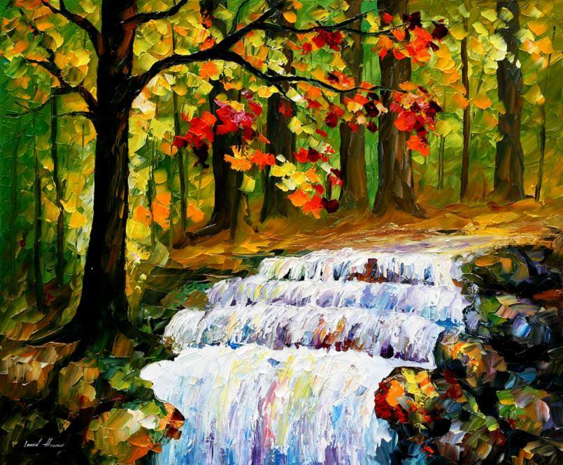 805x666 Spring Stream Palette Knife Oil Painting On Canvas By Leonid - Stream Painting