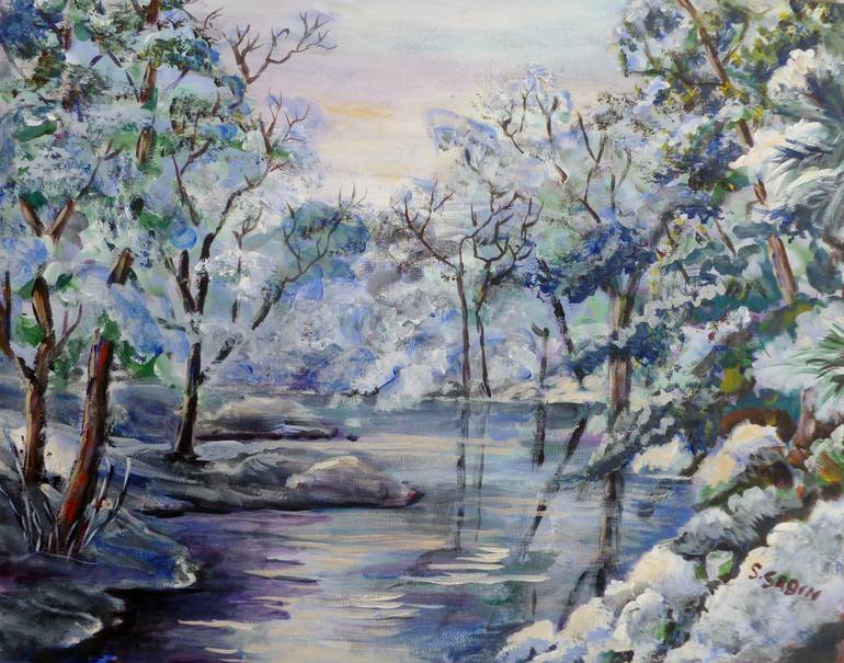 770x605 Saatchi Art Frozen Stream Painting By Saga Sabin - Stream Painting