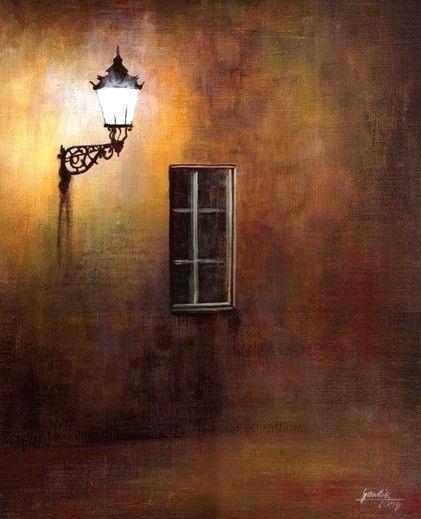 421x519 Lamp Painting Oils Oil Painting Rain Night Street Lamp Umbrella - Street Lamp Painting