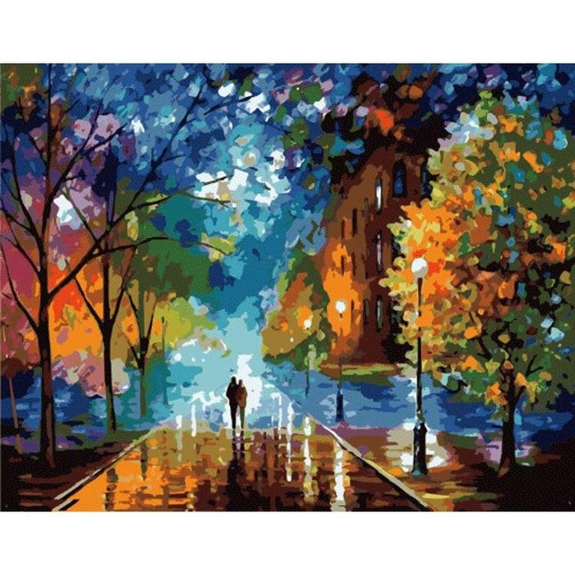 640x640 Frameless Picture Digital Oil Painting Colored Drawing 4050 Street - Street Light Painting