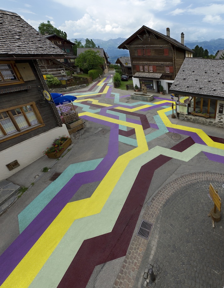 721x926 Geometric Street Painting Runs Through Switzerland Village - Street Painting