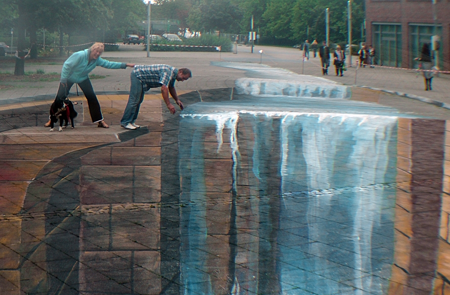 890x584 3d Street Painting By Gregor Wosik An Optical Illusion - Street Painting
