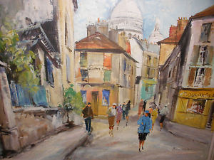 300x225 Great Vintage Listed Pierre Montell Impressionist Paris Street - Street Scene Painting