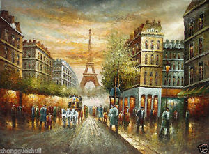300x221 Oil Painting Paris Street Scene In Sunset Landscape With Carriage - Street Scene Painting