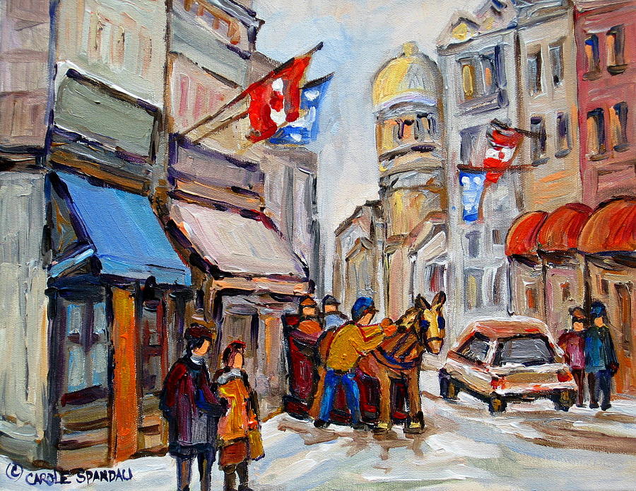 900x694 Old Montreal Winter Street Scene Painting Painting By Carole Spandau - Street Scene Painting
