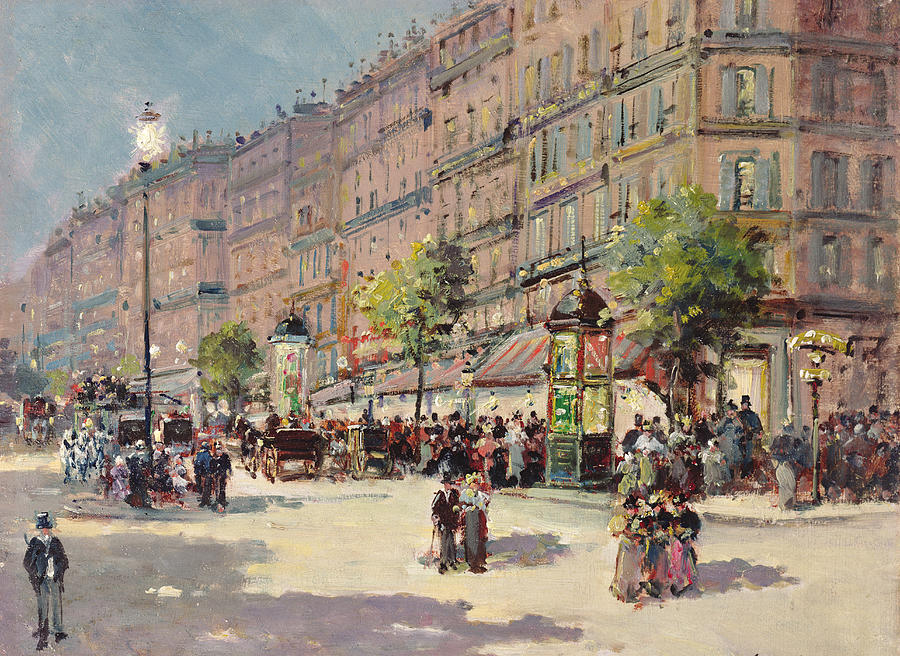 900x656 Paris Street Scene Painting By Gustave Mascart - Street Scene Painting