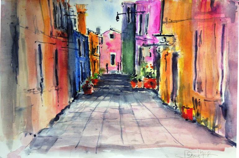 770x511 Saatchi Art Burano Street Scene Painting By Daniel Clarke - Street Scene Painting