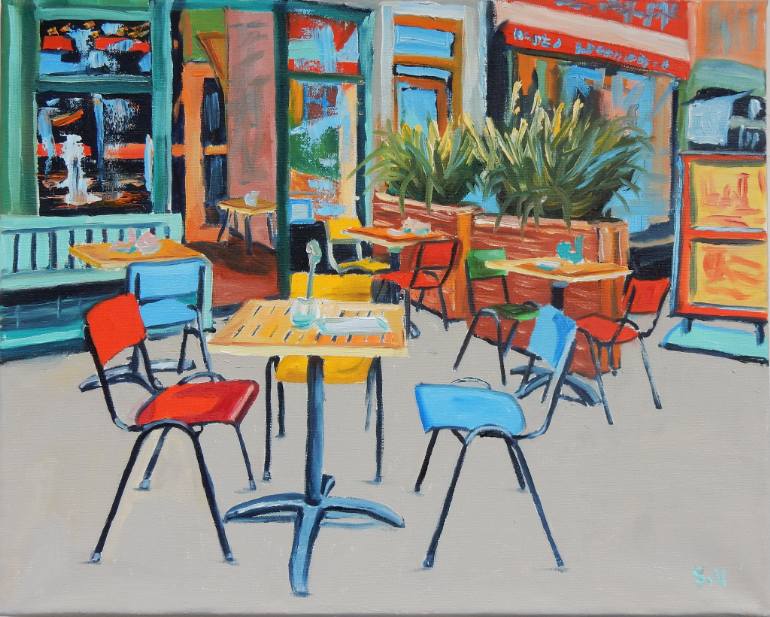 770x617 Saatchi Art Street Scene In Amsterdam. Cafe. Cityscape Painting - Street Scene Painting
