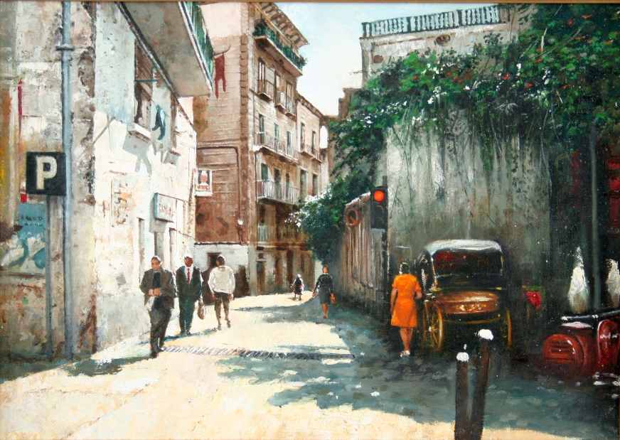 872x619 Sorrento Street Scene By Lou Marchetti Painting - Street Scene Painting