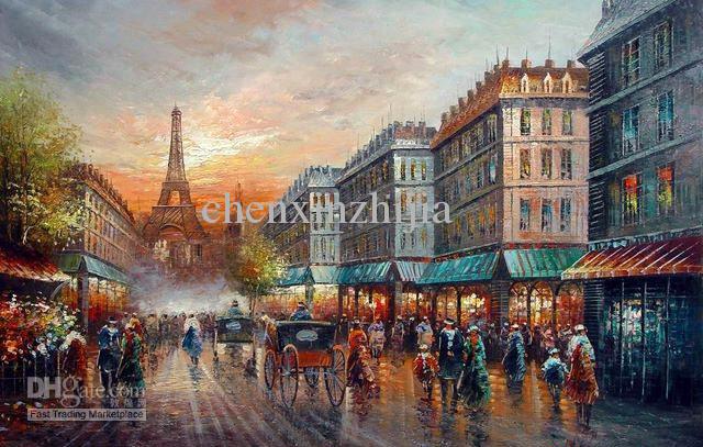640x407 2018 100% Handicrafts Art Oil Painting Paris Street Scene Ampamp - Street Scene Painting