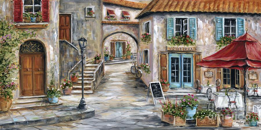 900x450 Tuscan Street Scene Painting By Marilyn Dunlap - Street Scene Painting