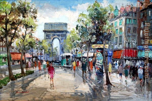 600x398 Unknown Artist Paris Street Scene Painting Anysize 50% Off - Street Scene Painting