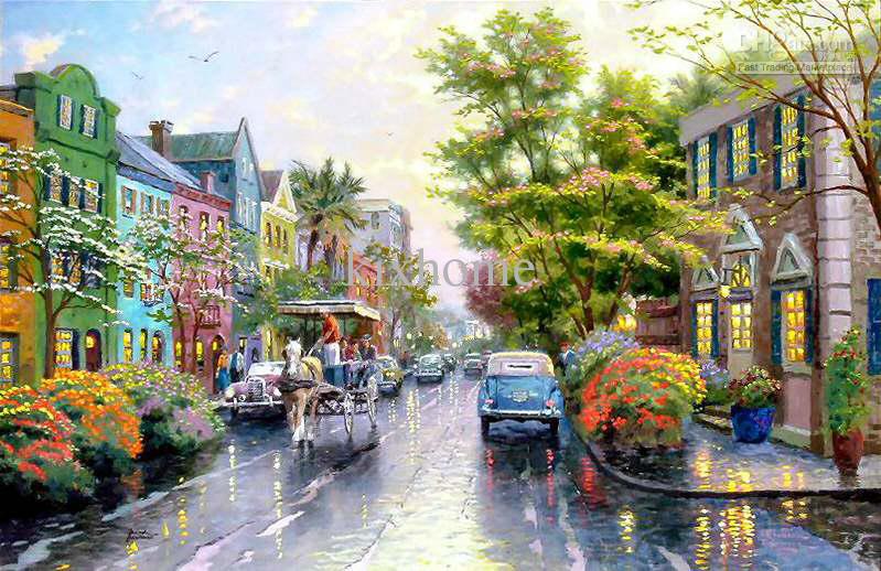 799x518 2018 Paris Street Scene Oil Painting,charleston, Sunset On Rainbow - Street Scene Painting