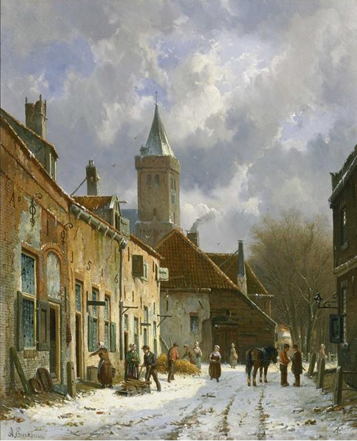 700x866 A Dutch Street Scene - Street Scene Painting