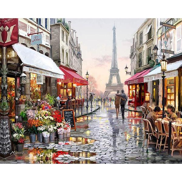 600x600 Frameless Paris Street Scene Diy Painting By Numbers N2l Enterprises - Street Scene Painting