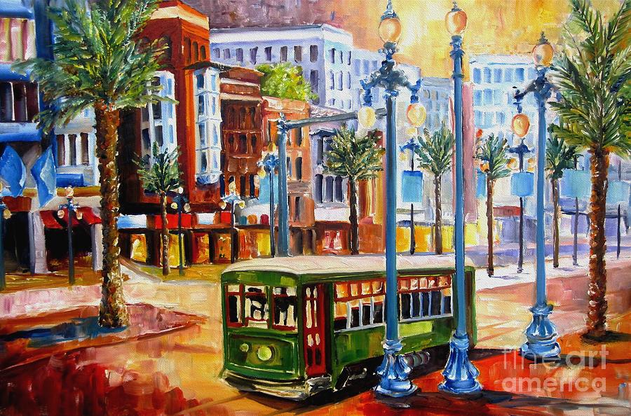 900x594 Streetcar On Canal Street Painting By Diane Millsap - Streetcar New Orleans Painting