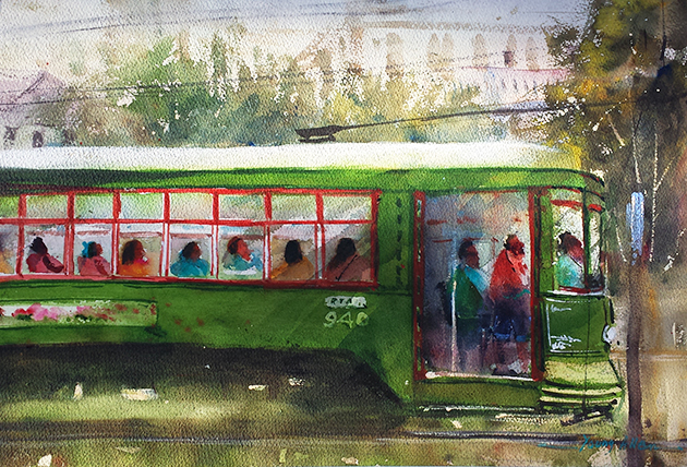 630x428 Landscapes Young Allen Fine Art - Streetcar Painting