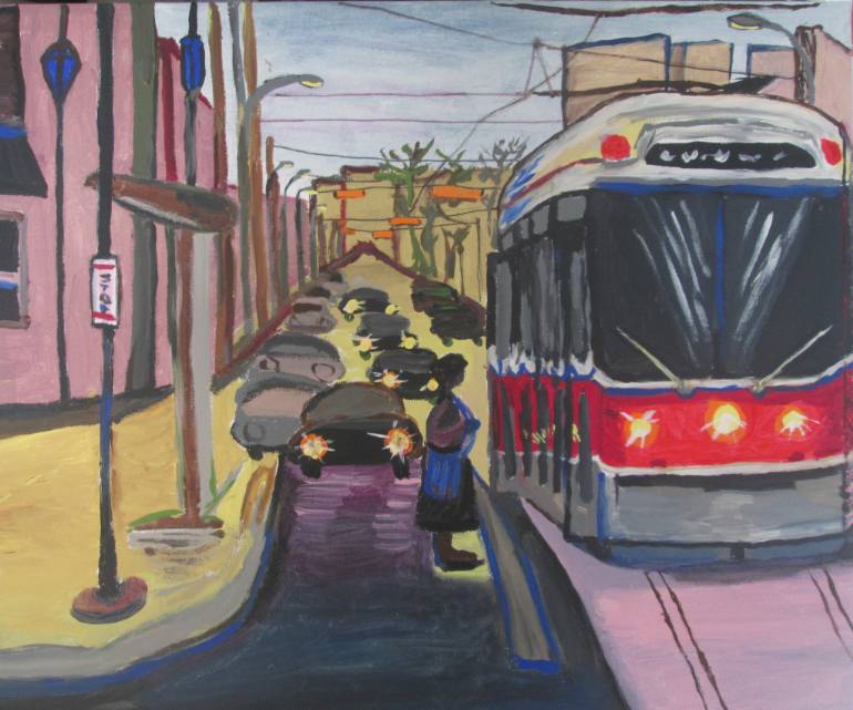 770x641 Saatchi Art Hop On The Streetcar Painting By Jennylynd James - Streetcar Painting