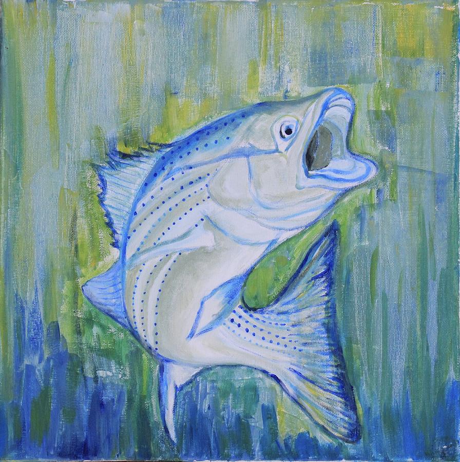 896x900 Striper Season Painting By Alexandra Talese - Striped Bass Painting