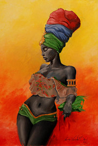 201x300 Jamaican Vibe Painting By Lessie Venardo Dixon - Strong Black Woman Painting