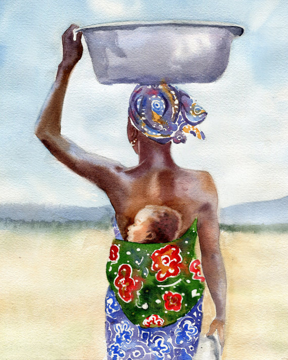 570x713 African American Black Woman Mother Art Print Watercolor - Strong Black Woman Painting