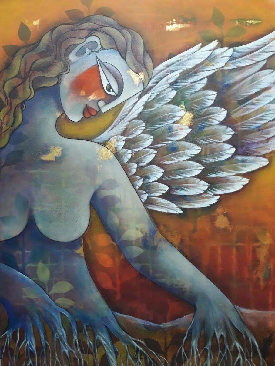 907x1209 Struggle By Artist Jaya Srinivasan Expressionism, Painting - Struggle Painting