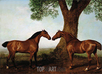 400x289 Two Bay Hunters By A Tree George Stubbs Painting Reproduction - Stubbs Painting