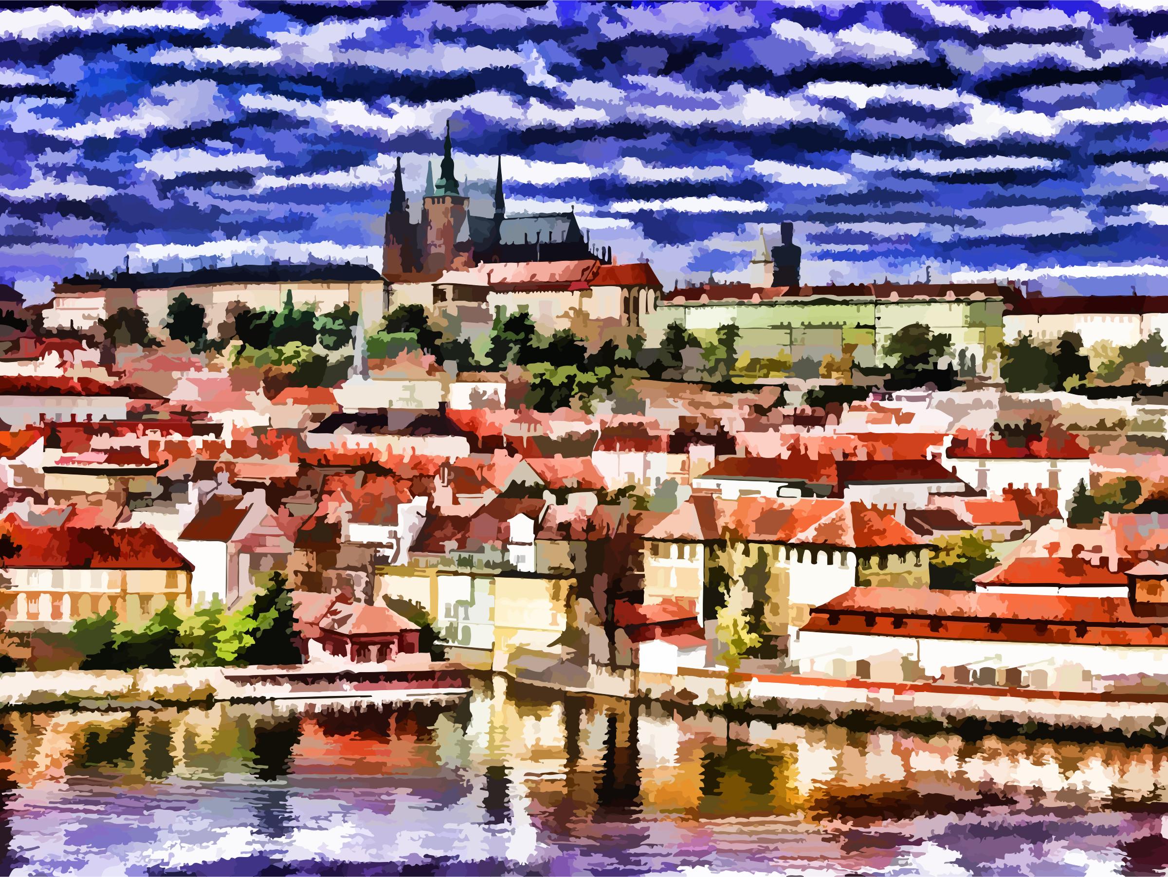 2400x1802 Stylized Painting Of The City Of Prague Icons Png - Stylized Painting