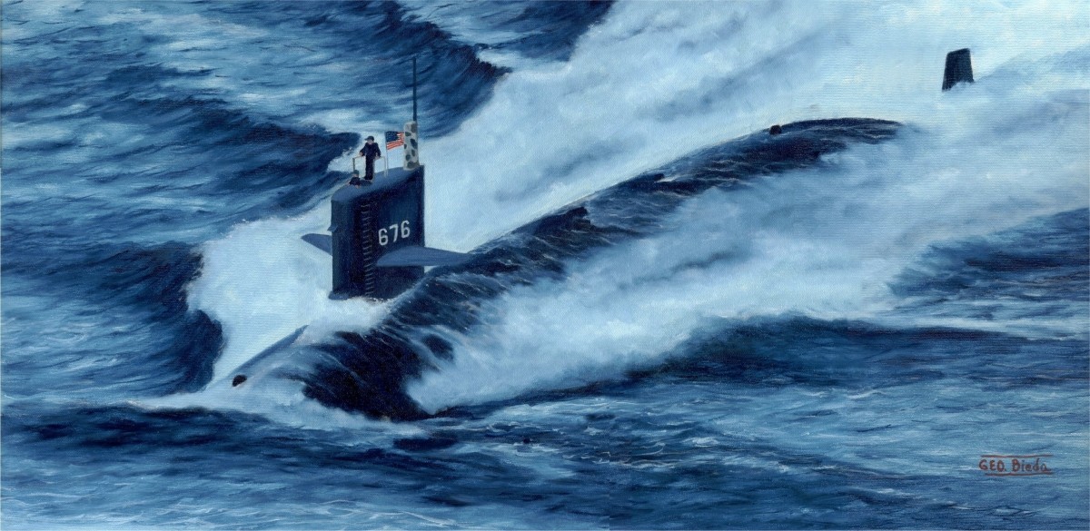 1200x585 Ship Oil Paintings - Submarine Painting