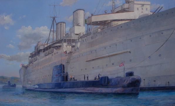 596x364 Commissioned Painting Bequest Captures Post War Submarine Class - Submarine Painting