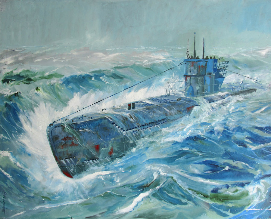 900x728 Submarine Boat By Erhard Schreier - Submarine Painting