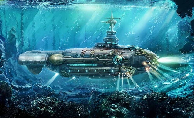 640x392 Free Shipping! Home Art Wall Decor Nautilus Submarine Oil Painting - Submarine Painting