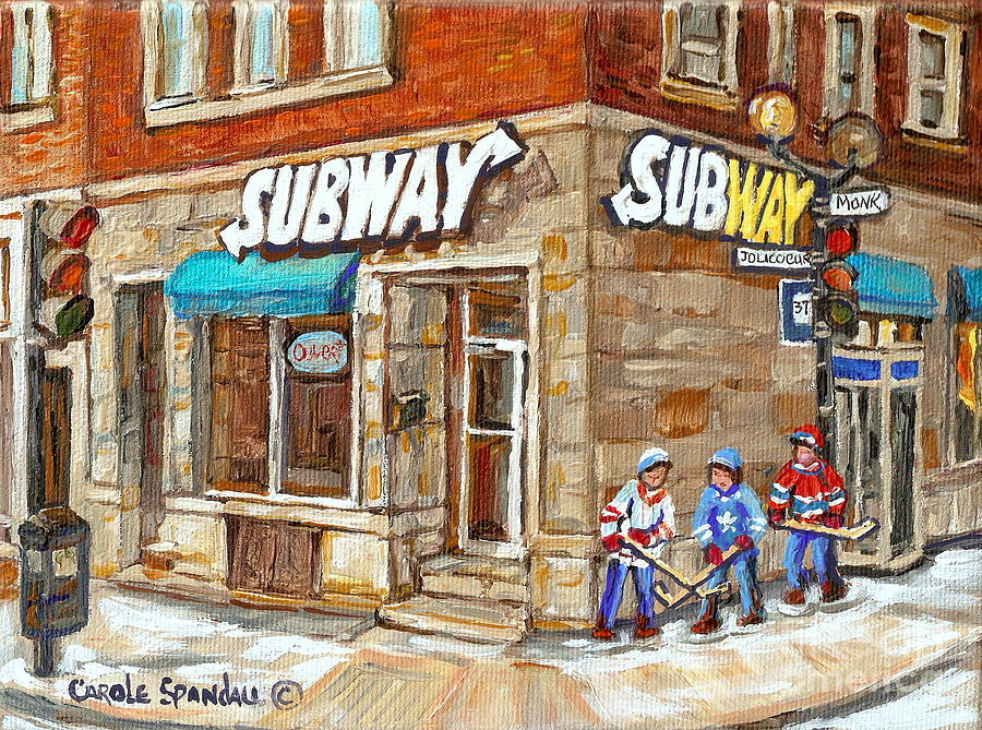 900x669 Subway Restaurant Monk Avenue Verdun Montreal Art Winter Hockey - Subway Painting