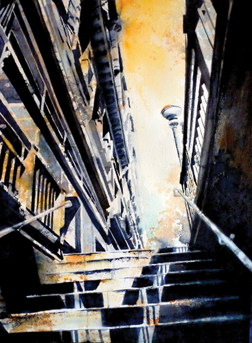 367x500 Watercolor Painting Demo Joan Iaconetti's Subway Series, Exit Only - Subway Painting