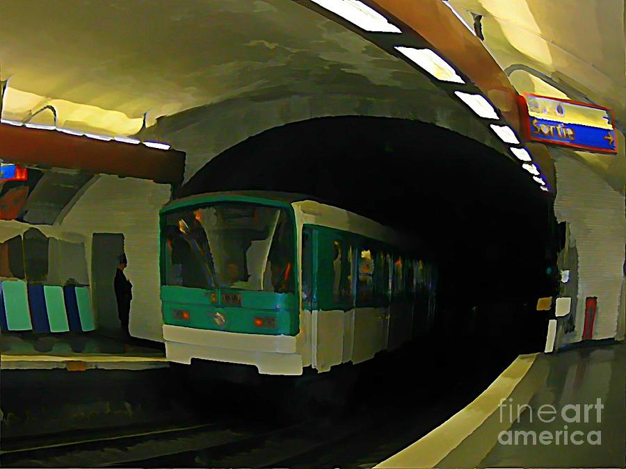 900x675 Fisheye View Of Paris Subway Train Painting By John Malone - Subway Painting