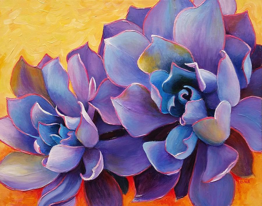 900x707 Purple Succulent Painting By Bonnie Hill - Succulent Painting