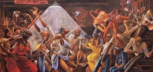 519x244 Ernie Barnes October Gallery - Sugar Shack Painting