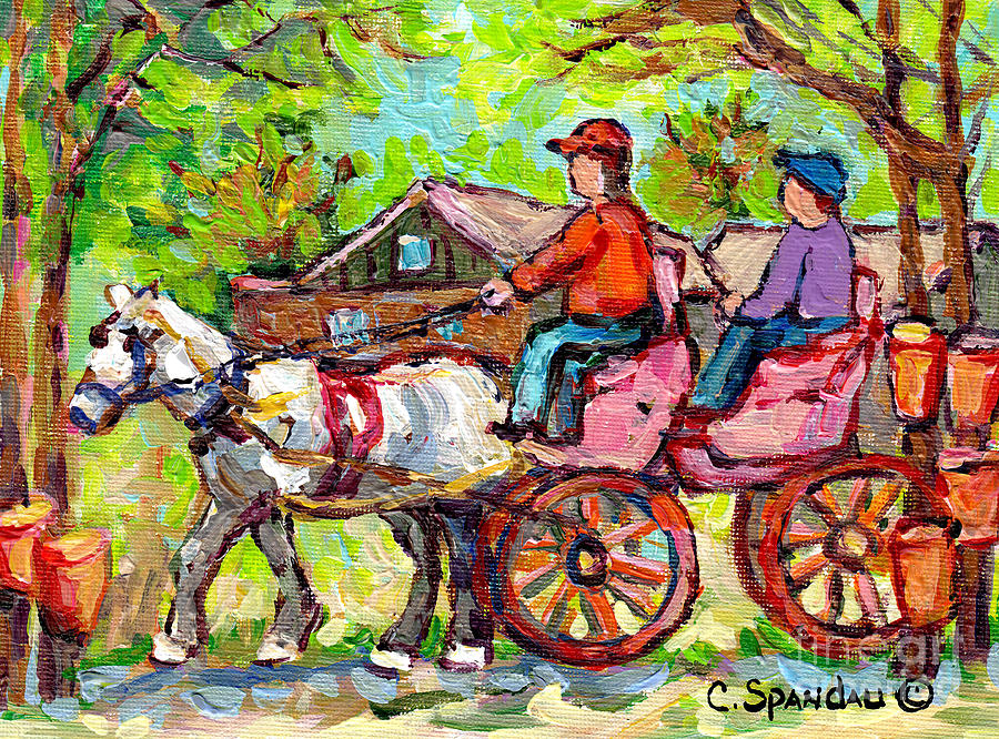 900x666 Ontario Sugar Shack Canadian Landscape Painting Wagon Ride White - Sugar Shack Painting