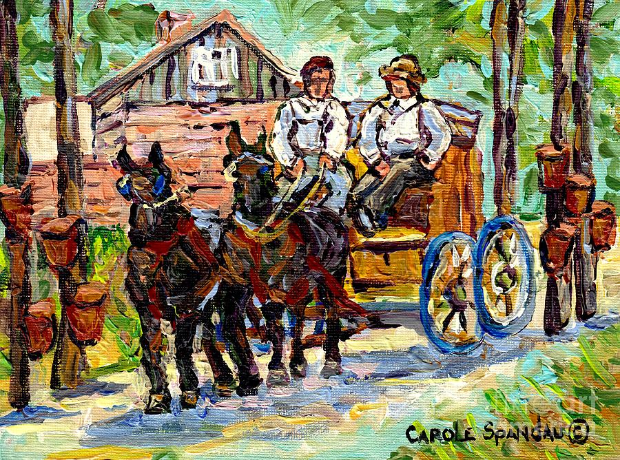 900x668 Sugar Shack Maple Trees Horses And Wagon Canadian Landscape - Sugar Shack Painting